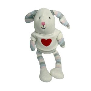 Elegant Baby 16” Knit Bunny Plush 100% Cotton Stuffed Animal Heart Shirt Striped
